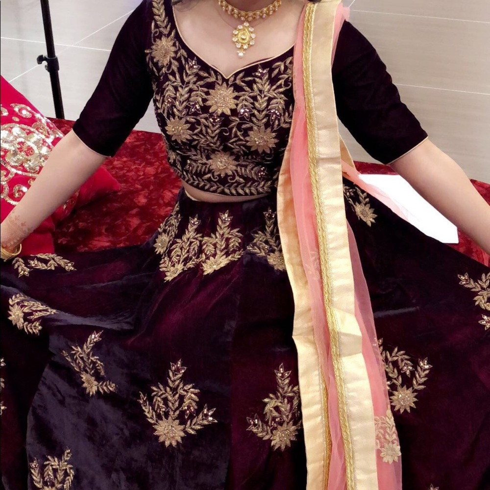 Velvet Indian wedding dress two piece